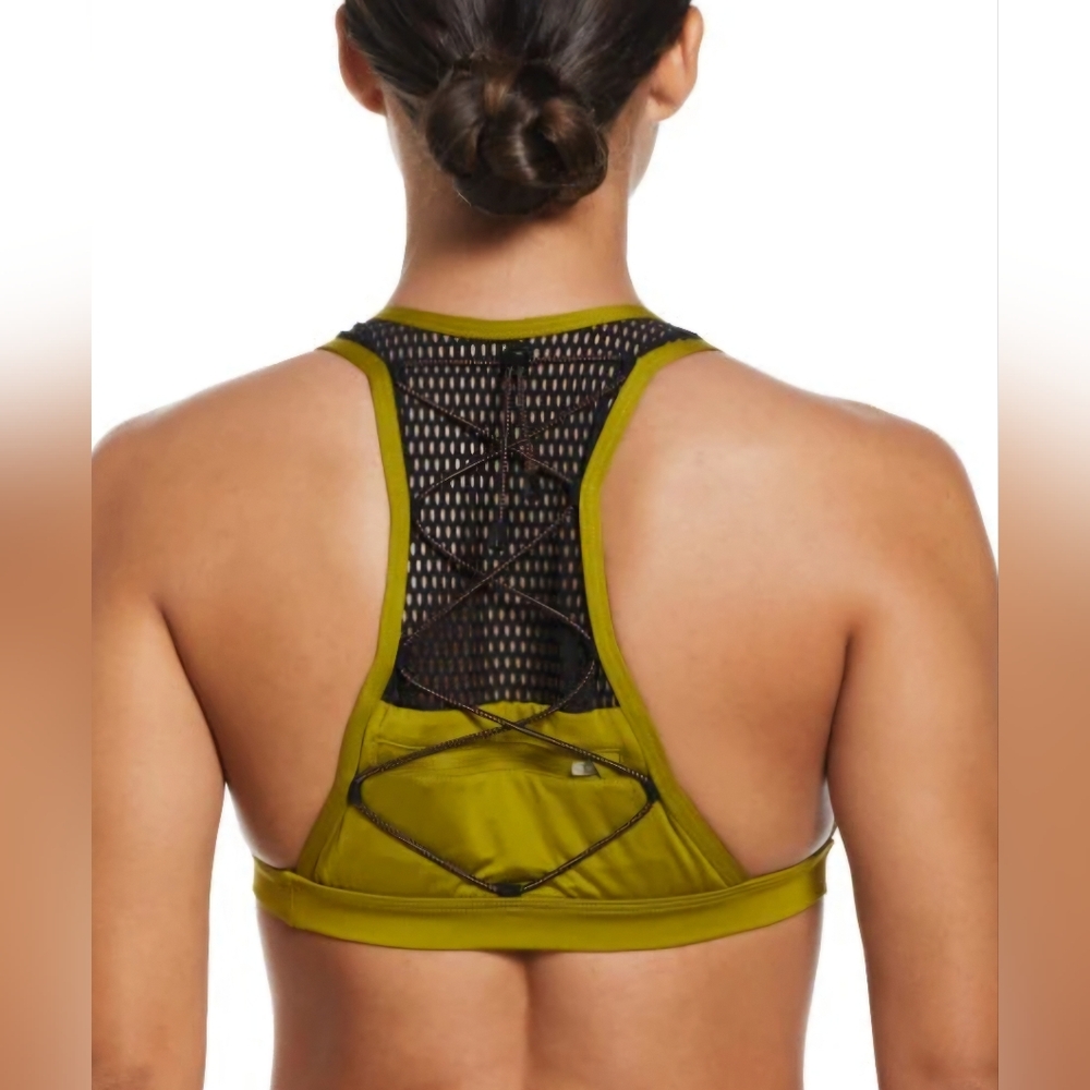Nike Women's Wild High Neck Bikini Swim Top, Olive Green Yellow, Size L, NWT - Picture 4 of 11